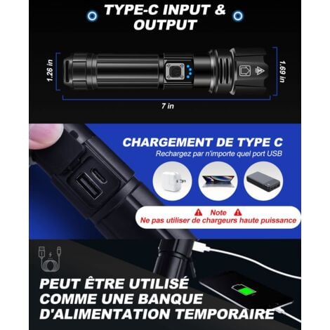 Torches LED Super Lumineuses, Torche USB Rechargeable Avec Lumière