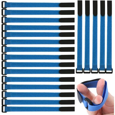 Lot de 20 pièce Attaches de Câbles, 2 ×30 cm Serres-Câbles Réutilisables, Attache Câble, Crochet et Boucle (Bleu) (1/5)
