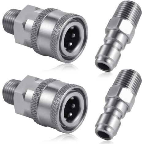 4 Pièces Coupleur de Nettoyeur Haute Pression, NPT 1/4 Pouce Connecteur Rapide en Acier Inoxydable Mâle Femelle (Filetage Externe) (1/5)