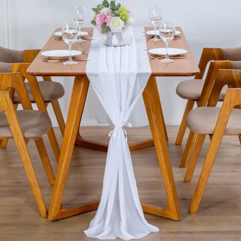 Chemin de Table Moderne en Mousseline de Soie - 70 x 300 cm - Lavable - Chemin de Table décoratif en Tissu (Blanc) (1/4)