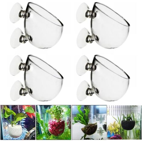 Lot de 4 pots en verre pour plantes aquatiques, support en verre, pour plantes d'aquarium, décoration d'aquarium transparent (1/5)