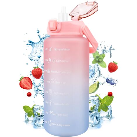 Aougo – Bouteille d'eau motivationnelle 2000ml – Paille intégrée – Marqueur de temps pour hydratation – Conception étanche à 360° (1/5)