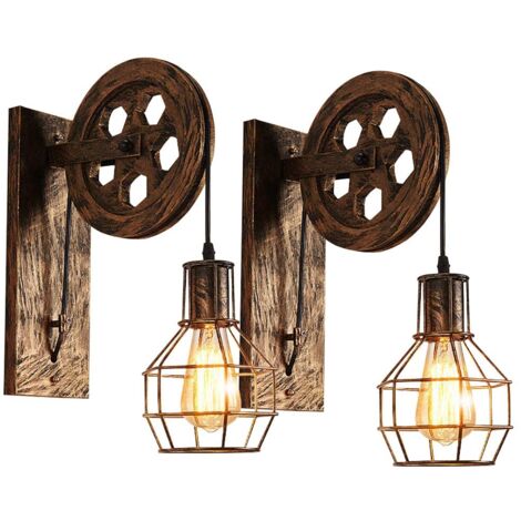 Lot de 2 Appliques Murales Industrielle, Éclairage Mural Vintage Poulie Lampe de Mur Luminaire Intérieur - Bronze (1/5)