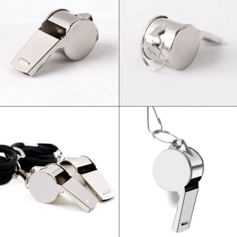 Sifflets, Metal Sifflet à Roulette, Sifflet Puissant et Net, Métal Sifflet avec Une Longe en Nylon Amovible(Argent)