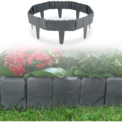 Aougo – Bordure jardin en plastique imitation pierre – Lot de 10 éléments modulables – Longueur 2.5m – Résistante aux intempéries et UV