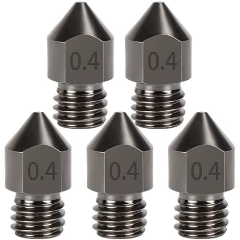 5 Pièces Acier Trempé MK8 Buses, 0,4mm Hotend Extrudeuse Nozzle pour Ender 3s 3 Pro, CR-10 Imprimante 3D 1,75mm Filament (1/5)