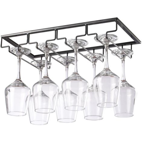 Support Verre Suspendu, Porte Verres à Vin en Métal, Rangement Verre Installation sous Meuble(4 Rangs, Noir)