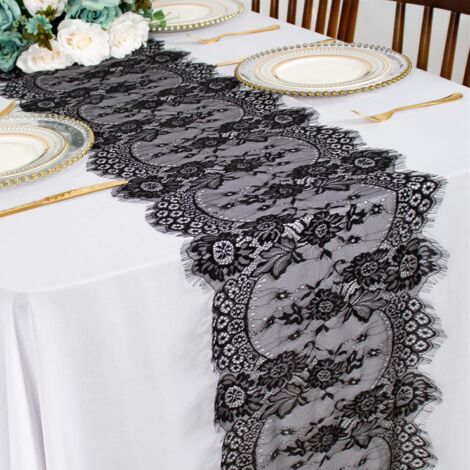 Chemin de Table en Dentelle Noire - 34 x 300 cm - Petit Chemin de Table en Lin - Style Rustique bohème (1/5)