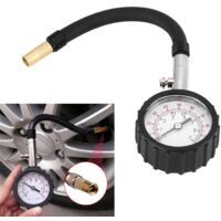Manomètre Pression Pneus Hardtwerk 170 PSI / 12 Bar - Tuyau Inox 304 - Pour Voiture, Moto, Vélo - Avec Adaptateurs