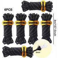 4 Cordes De Tente Réfléchissantes Avec Crochet - 4m Ø4mm Pour Camping Et Sécurité Nuit