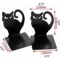 Serre-livres Chat Métal - Lot De 2 - Noir - Déco Bureau, étagère - Pour Amoureux Des Chats Et Des Livres