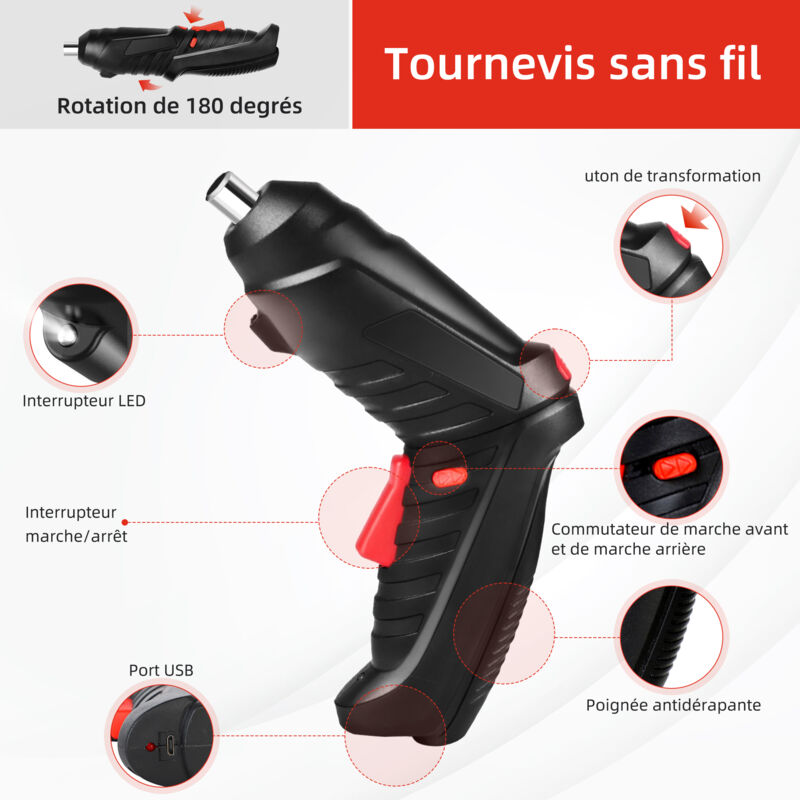 NEUFU Perceuse électrique Tournevis Visseuse sans fil pour 18V Batterie