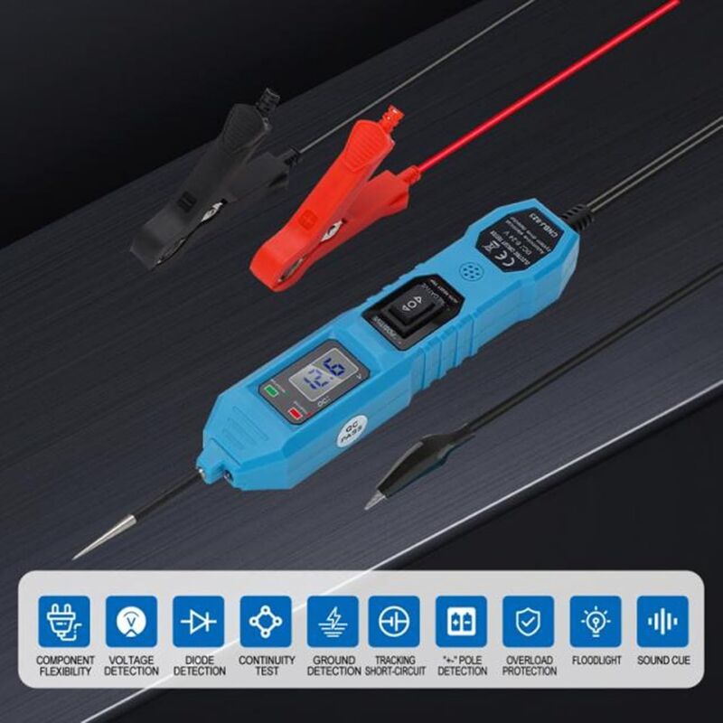 Testeur De Circuit électrique Voiture - Affichage Digital 3.5-36V - Câble 4.5m - Sécurité 8A - LED Et Buzzer