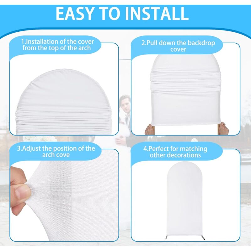 TONYSA Lot de 3 Arche Mariage Couverture, Double Face Tissu Hautement élastique, 4ft 5ft 6 ft pour Studio Photo, Fête, Cérémonie, Banquet, Blanc 4