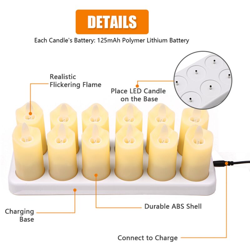 Lot 12 Bougies LED Chauffe-Plat Sans Flamme Dorées – Lumière Chaude – Piles Incluses