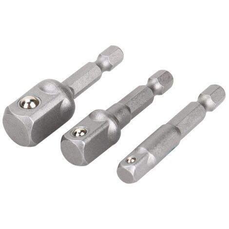 3 Pcs Adaptateur de Foret de Queue Hexagonale à Queue Carrée 1/4”+3/8“+1/2” (1/5)
