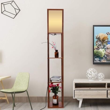 TOPIKY Lampadaire en Bois Réglable, Lampe de Plancher Moderne 1.6M, Lampe Étagère avec Douille E27 (Ampoule non incluse), Lumière Décoration pour Chambre Salon Bureau Café Hôtel [Classe énergétique F]