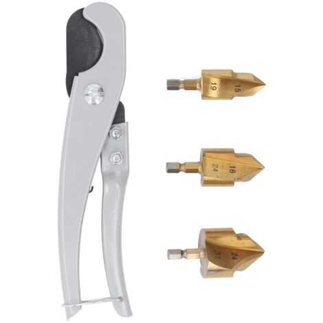 TONYSA Foret étagé de Levage PPR 3 Pièces, Forets D'alésage de Tuyau Robustes avec Tige Hexagonale de 1/4 Po et Coupe Rapide,Outil de Réparation D'extenseur de Tuyau PPR pour Tuyau en PVC (1/5)
