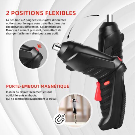 Tournevis électrique Sans Fil 3.6V USB-C - 2 Vitesses, Couple 4.5 Nm, Lampe LED, Kit Embouts - 2