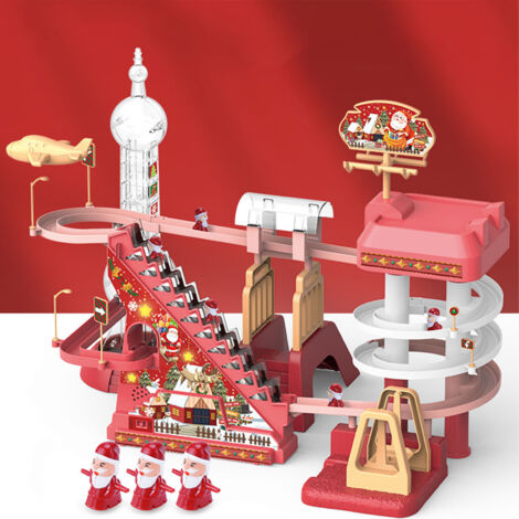 TONYSA Électrique Escalade PèRe NoëL, Père Noël Escalade automatique avec télécommande, toboggan à rail motorisé Boîte cadeau - 3 Pères Noël (1/5)