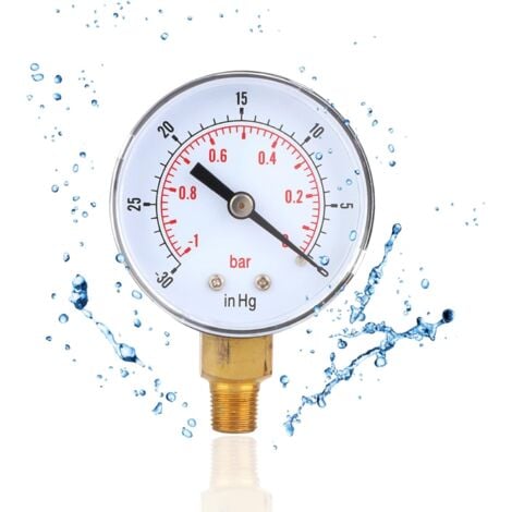 Manomètre à Vide 50 Mm 1/8 BSPT - Connexion Par Le Bas - Dimensions Du Produit : Environ 7,1 X 5,1 X 2,7 Cm - Pour Compresseur D'air, Eau, Huile, Gaz Extérieur