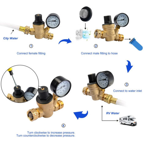 Vanne De Réduction De Pression D'Eau Réglable Avec Manomètre - Pour Arrosage Automatique Et Minuterie