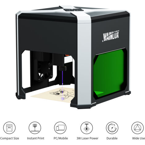 TONYSA Machine de gravure laser 3W , Mini Machine de gravure Laser K6, système Compatible Windows/MacOS/iOS/Android,Prise UE