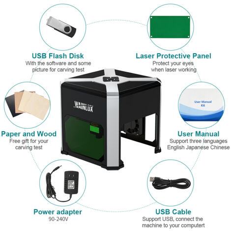 TONYSA Machine de gravure laser 3W , Mini Machine de gravure Laser K6, système Compatible Windows/MacOS/iOS/Android,Prise UE