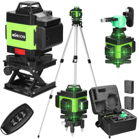 Niveau laser 4 x 360° 4D 16 lignes,Niveau laser vert auto-nivelant avec 2x2400 mAh lithium rechargeables,chargeur,socle, plateforme élévatrice,plaque de fer,support mural,télécommande,adaptateur (1/5)