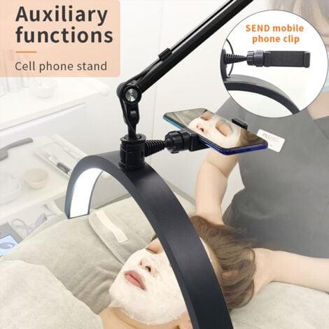 TONYSA Lampadaire LED,LED Lampe Demi Lune,Lampe de Cils en Lampe sur Pied avec Tête Réglable à 360°,3000K-6000K,lampe esthetique professionnel Avec support pour téléphone pour tattoo,Maquilleurs