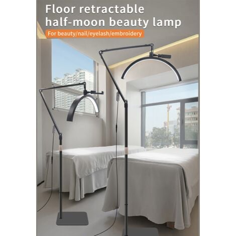 TONYSA Lampadaire LED,LED Lampe Demi Lune,Lampe de Cils en Lampe sur Pied avec Tête Réglable à 360°,3000K-6000K,lampe esthetique professionnel Avec support pour téléphone pour tattoo,Maquilleurs