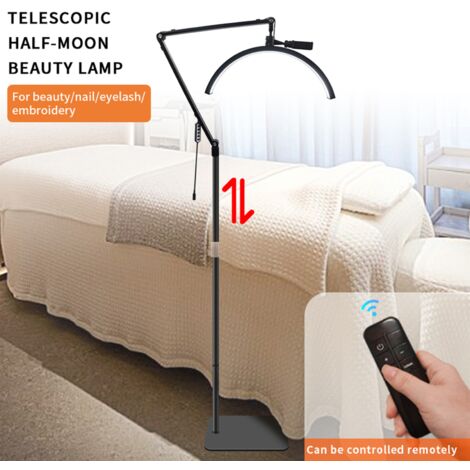 TONYSA Lampadaire LED,LED Lampe Demi Lune,Lampe de Cils en Lampe sur Pied avec Tête Réglable à 360°,3000K-6000K,lampe esthetique professionnel Avec support pour téléphone pour tattoo,Maquilleurs