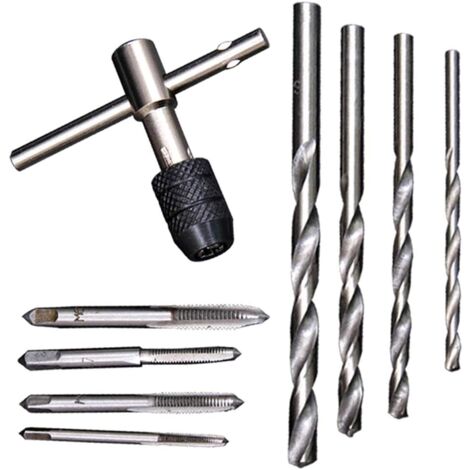 TONYSA 9 pcs/lot Vis robinet et clé en T et forets hélicoïdaux Filetage taraudage kit d'outil à main (1/5)