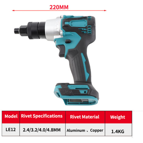 Pistolet à Rivets électrique Sans Fil - 2 Outils Avec Batteries - Automatique, Sans Balai