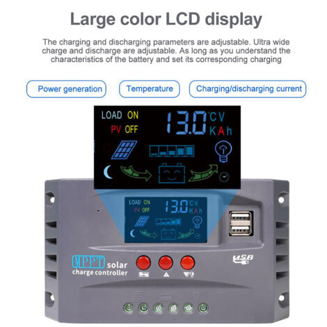 Régulateur Solaire 12V/24V 10A Avec écran LCD - Identification Automatique, Multiples Protections - Pour Camping-car, éclairage Public, Maison Autonome