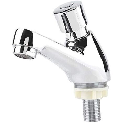 Jeffergarden Robinet d'évier de lavabo chromé, salle de bains publique Ktchen, fermeture automatique, économie d'eau, retardement du temps (1/7)