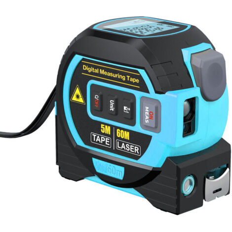 Mètre Ruban Laser 2-en-1, Télémètre Laser 60m & Ruban à Mesurer 5m, Mètre à Ruban Laser Numérique avec Écran LCD, Unités M/in/Ft (1/5)