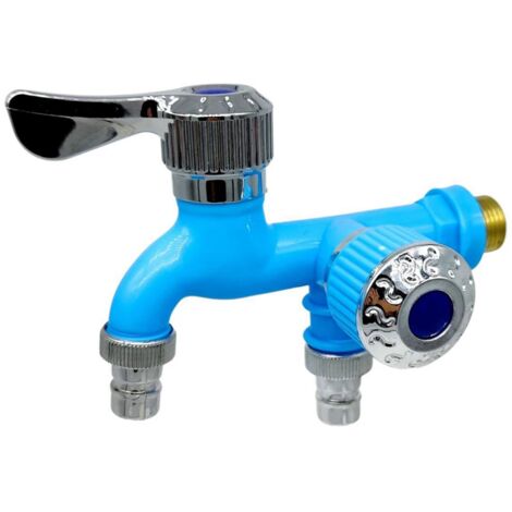 Robinet à double sortie Robinet d'évier à double bec, robinet d'eau pour évier de salle de bain avec double bec, robinet d'eau bidirectionnel pour lavabo, pour la Bleu (1/5)