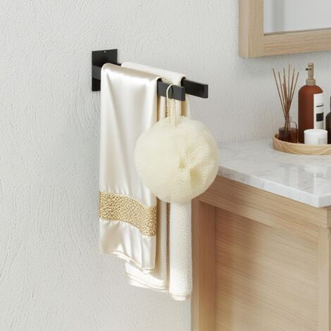Porte-serviettes mural en acier inoxydable 304, 39 cm (15 pouces), sans perçage, pour salle de bain, balcon et cuisine noir (1/5)
