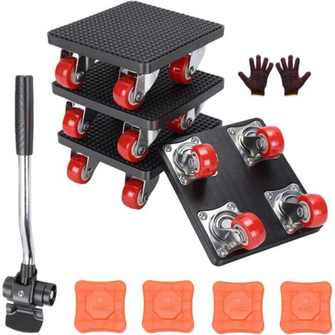Kit de levage et de coulisses pour meubles - 4 roulettes, roulettes robustes, kit de déménagement d'appareils électroménagers avec cric, chariot de déménagement robuste pour la maison ou le bureau (1/5)