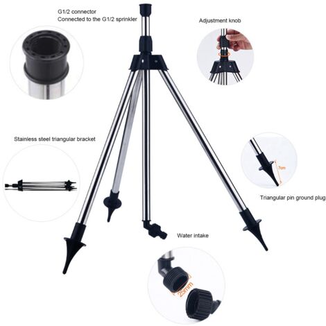 Arroseur Jardin Sur Trépied, Portée Max 9m, Asperseur Oscillant Angle Jet 0 360 Raccord 3 4 Argent Noir Relaxdays 88926192