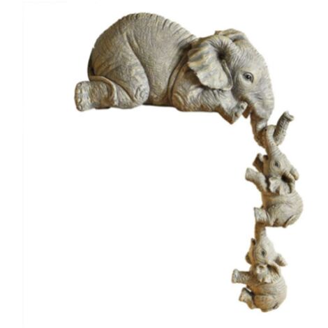 Statue d'éléphant en résine, décorative, éléphant assis sur une étagère, mère suspendue avec deux bébés, figurine pour la décoration intérieure, cadeau de crémaillère (1/5)