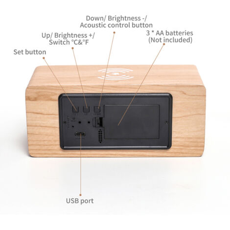 Flysocks Réveil Numérique en Bois, Réveil Électronique avec 3 Réglages