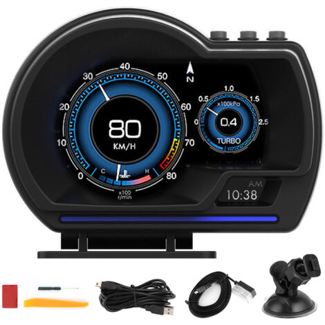 Affichage tête haute OBD2+GPS Smart Gauge Car HUD Compteur de vitesse Turbo RPM Alarme pour camion