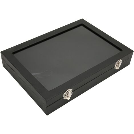 écrin Collection Bois Présentoir à Broches En Bois Noir - Boîte Vitrine Anti -poussière Transparente - Rangement Collection Vitrine Badges Anti-poussière