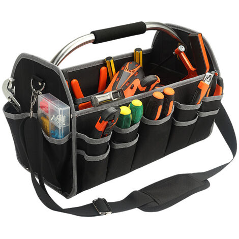 Sac à outils pour électricien, Portable, grande capacité, multifonctionnel, ouvert avec poignée en acier pour le travail du bois