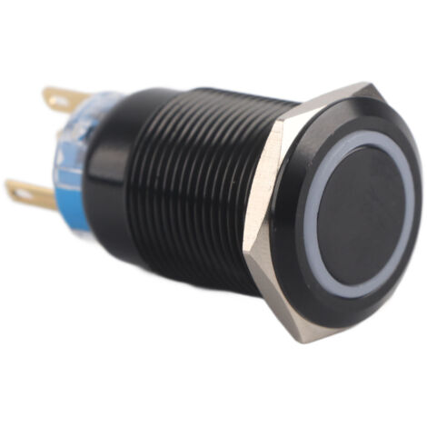 19 mm 12-24 V ON/OFF Noir Étanche Verrouillage automatique Bouton-poussoir Interrupteur plat LED rouge (1/5)