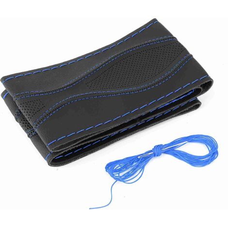TKSE Couvre Volant, Couvre Volant en Cuir Microfibre Universel DIY Couture Intérieur De Voiture Accessoire 38cm/15in(Noir Rouge