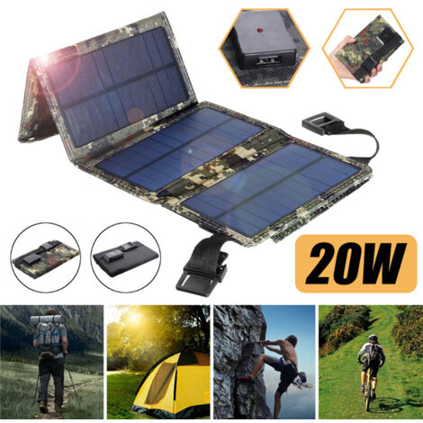 Panneau solaire USB 20W, Camping en plein air, randonnée, chargeur de puissance Portable, outil de recharge de téléphone Portable, panneaux pliants amovibles (1/5)