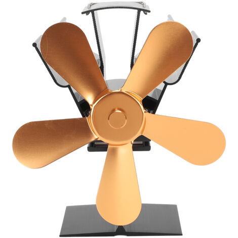 Ventilateur de poêle à bois, 5 pales, alimenté par la chaleur, pour brûler des granulés, des bûches, vertical, rectangulaire, doré (1/5)